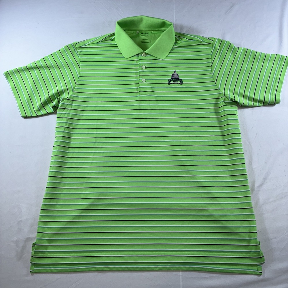 Adidas Mens US Open 2011 Congressional Golf Polo Shirt Lime Green Striped L - Picture 2 of 12